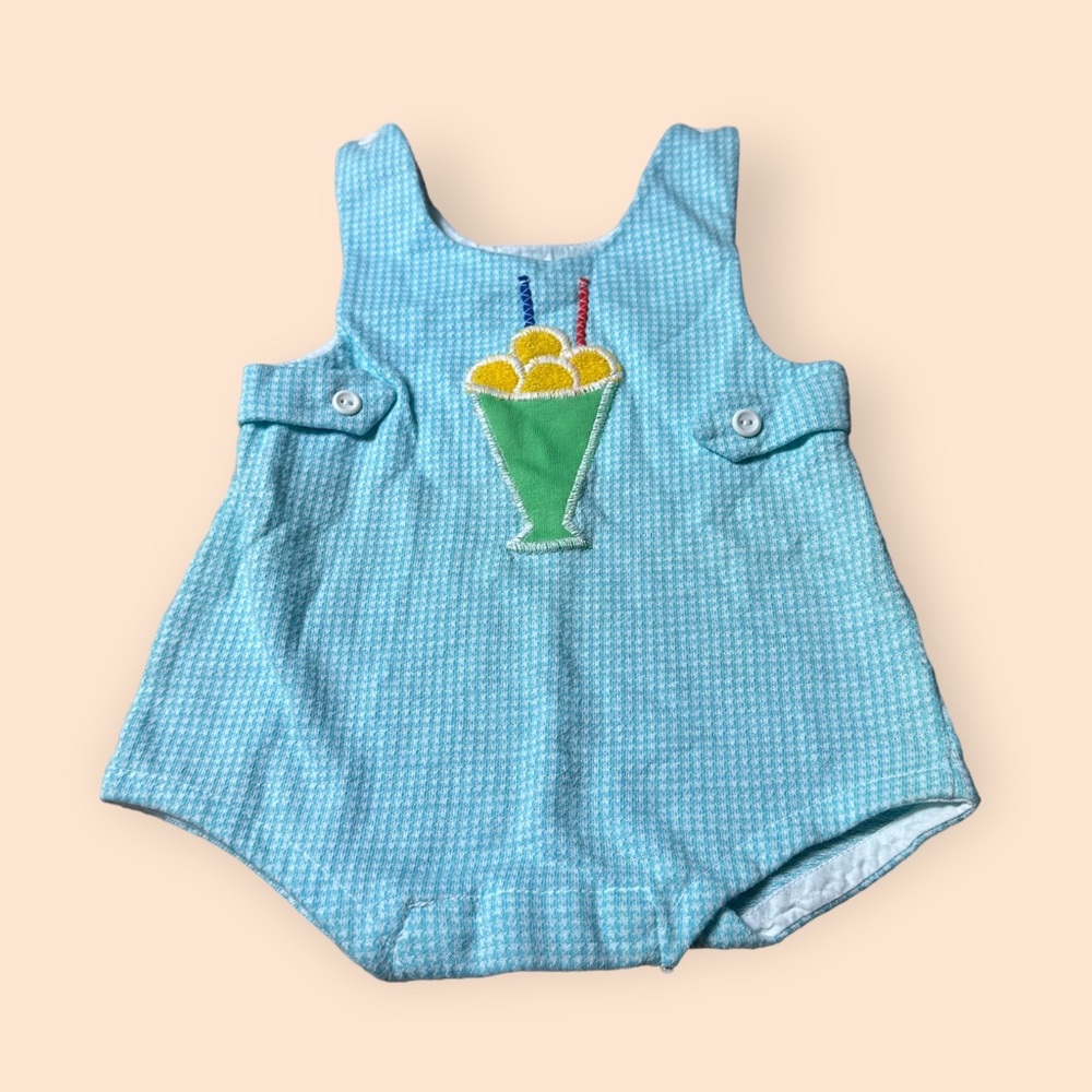 Vintage Baby Carters Light Blue Checkered Ice Cream Tank Top Body Suit Sz 12 Mon